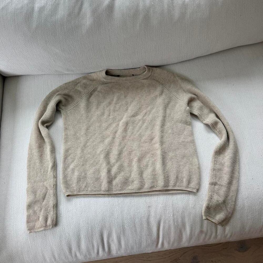 Beige ribbed raglan crewneck sweater